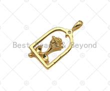Load image into Gallery viewer, CZ Micro Pave Rose Flower On Birdcage Frame Shape Pendant/Charm, 18K Gold Charm, Necklace Bracelet Charm Pendant,11x23mm, Sku#LK259