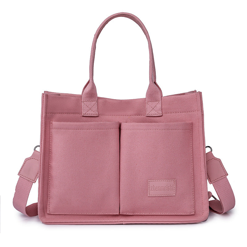 Women's Canvas Tote Bag Large Capacity Multi Pocket Shoulder Crossbody Messenger Bag