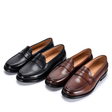 Load image into Gallery viewer, Men's British-Style Vintage Slip-On Loafers – Genuine Cowhide Leather, Round Toe, Low Wedge Heel