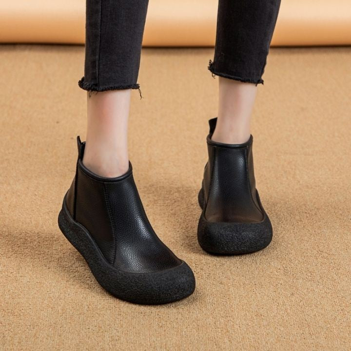 Women's Vintage Mid-Calf Boots | PU Leather Back Zipper | Flat Heel Casual Winter Boots