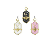 Load image into Gallery viewer, Gold CZ Enamel Bee Moon Star On Hexagon Charm, Sku#L690