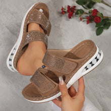Load image into Gallery viewer, Women's Air Cushion Wedge Sandals – Rhinestone Embellished Beach Slides with Non-Slip Wedge Sole