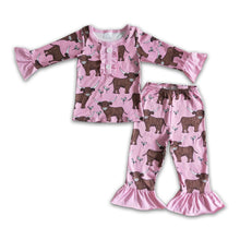 Load image into Gallery viewer, Cow print pink long sleeve pants girls pajamas