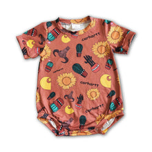 Load image into Gallery viewer, Sunflower cow cactus baby boy summer romper