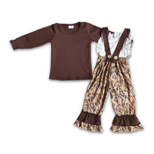 Load image into Gallery viewer, Brown cotton shirt camo overalls girls boutique clothing