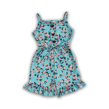 Load image into Gallery viewer, Blue floral sleeveless baby girls summer jumpsuit