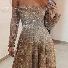 Load image into Gallery viewer, Long Autumn Winter Shiny off Shoulder Long Sleeve Tube Top Dress