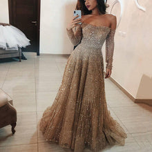 Load image into Gallery viewer, Long Autumn Winter Shiny off Shoulder Long Sleeve Tube Top Dress