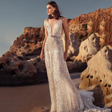 Load image into Gallery viewer, Summer Women Dress V neck Sleeveless Waist Tight Silver Paillette Camisole Gown