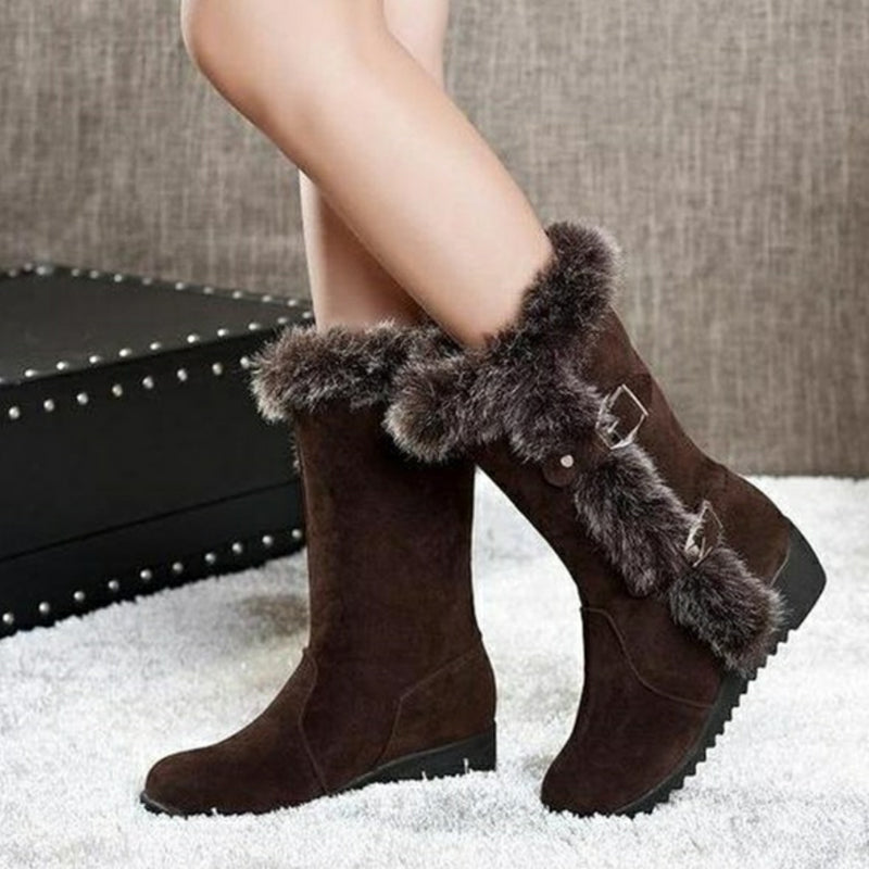 Women's Slip-On Fur Snow Boots | Warm Mid-Calf Winter Boots