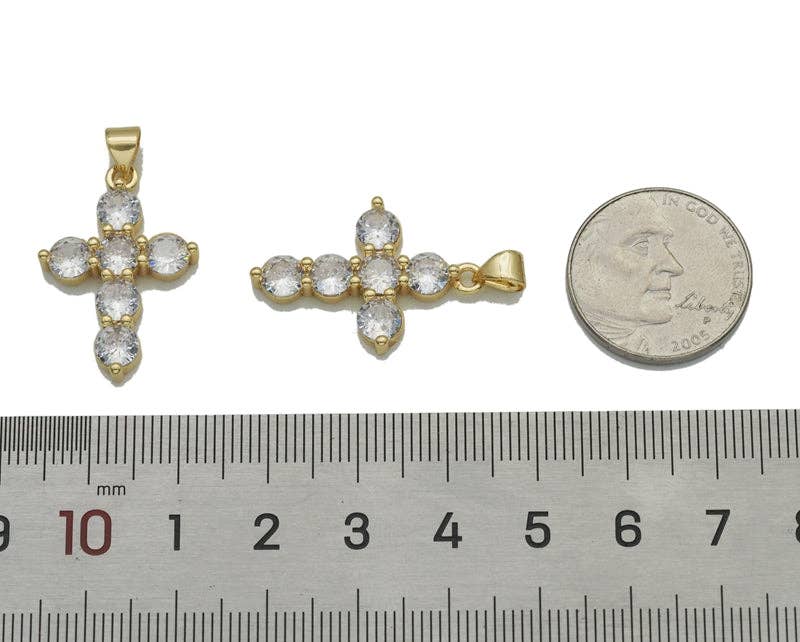 Crystal Gold Cross Charm, Sku#LX144