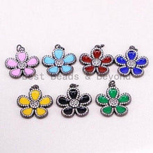 Load image into Gallery viewer, NEW Colorful Enamel Oil Drop Spring Blooming Flower Charm Pendant, Cubic Zirconia Enamel Charm, Fashion Jewelry, 25x28mm, SKU#F608F