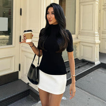 Load image into Gallery viewer, Women Clothing Spring Personality Stitching Contrast Color Half Turtleneck Half Sleeve Skinny Sheath Dress
