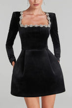 Load image into Gallery viewer, Women Spring Clothing Elegant Square Collar Diamond Inlaid Short Velvet Dress