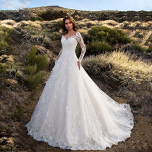 Load image into Gallery viewer, Women Clothing Dress Long Sleeve Solid Color See through Lace Bridal Wedding Dress