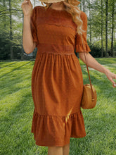 Load image into Gallery viewer, Spring Summer Women Lace Stitching Solid Color round Neck Ruffle Sleeve Dress