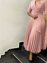 Load image into Gallery viewer, Autumn Winter Women Clothing Office Tailored Collar Pleat Waisted Dress
