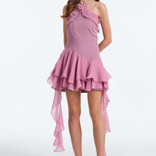 Load image into Gallery viewer, Women Summer Asymmetrical Design Patchwork Chiffon Slim Waist And Neck Dress