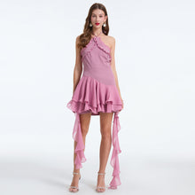 Load image into Gallery viewer, Women Summer Asymmetrical Design Patchwork Chiffon Slim Waist And Neck Dress