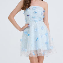Load image into Gallery viewer, Women Embroidery Bead Studded Three Dimensional Flower High Waist Dress Yarn Shag Dress