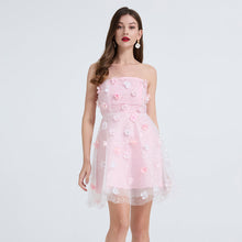 Load image into Gallery viewer, Women Embroidery Bead Studded Three Dimensional Flower High Waist Dress Yarn Shag Dress