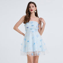 Load image into Gallery viewer, Women Embroidery Bead Studded Three Dimensional Flower High Waist Dress Yarn Shag Dress