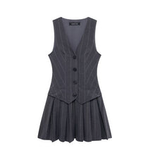 Load image into Gallery viewer, Women Wide Pleated Striped Vest Short Dress