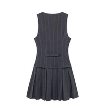 Load image into Gallery viewer, Women Wide Pleated Striped Vest Short Dress