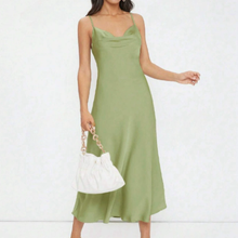 Load image into Gallery viewer, Women Clothing Spring Summer Satin Sling Deep V Plunge neck Slim Solid Color Dress