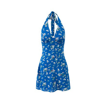 Load image into Gallery viewer, Spring Vacation Lace up Halter Women Waist Slimming Floral Dress