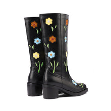 Load image into Gallery viewer, Women's Western Boots with Floral Embroidery - Mid-Calf Chunky Heel Boots
