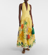 Load image into Gallery viewer, Summer Printing Halter Backless Large Swing Deep V Plunge neck Linen Dress Women