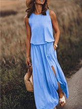 Load image into Gallery viewer, Spring Summer Women Clothing round Neck Sleeveless Dress Split Solid Color Casual Office Dress