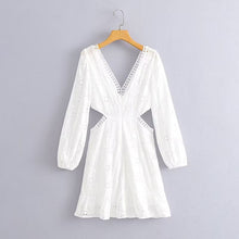 Load image into Gallery viewer, Women Clothing Casual V neck Lace Waist Opening Dress