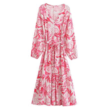 Load image into Gallery viewer, Dress Women Clothing Floral Print Cotton Water Printed Bohemian Vacation Style Belt Dress
