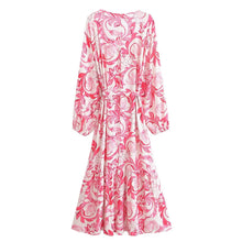 Load image into Gallery viewer, Dress Women Clothing Floral Print Cotton Water Printed Bohemian Vacation Style Belt Dress