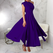 Load image into Gallery viewer, Summer Women Wear Sleeveless Diagonal Collar Solid Color Waist Tight Swing Dress