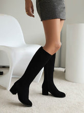 Load image into Gallery viewer, Women's Suede Chunky Mid-Heel Boots | Retro High Shaft Ankle Boots | Black Brown