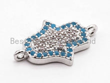 Load image into Gallery viewer, CZ Micro Pave Turquoise Clear CZ Hamsa Hand Connector, Cubic Zirconia Space Connector,11x18mm, sku#A59