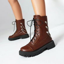 Load image into Gallery viewer, Women's Chunky Heel Mid-Calf Lace-Up Boots | Square Toe Dr. Martens Style | Sizes 35–42