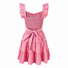 Load image into Gallery viewer, Vintage Square Collar Flying Sleeve Pink Dress Summer Elegant Beautiful Waist Tight Dress