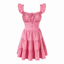 Load image into Gallery viewer, Vintage Square Collar Flying Sleeve Pink Dress Summer Elegant Beautiful Waist Tight Dress
