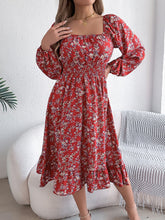 Load image into Gallery viewer, Autumn Winter Elegant Floral Square Collar Long Sleeve Waist Trimming Ruffles A line Women Clothing