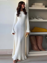 Load image into Gallery viewer, Women Clothing at Pleated Wavy Side Backless Lace up Long Sleeve Dress
