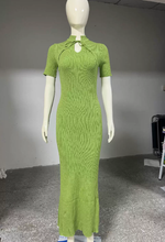 Load image into Gallery viewer, Summer Women Candy Color Slim Fit Dress Women Summer round Neck Short Sleeves Knitted Long Sweater Dress