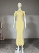 Load image into Gallery viewer, Summer Women Candy Color Slim Fit Dress Women Summer round Neck Short Sleeves Knitted Long Sweater Dress