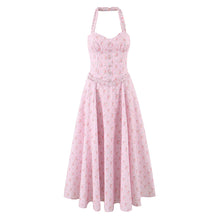 Load image into Gallery viewer, Romantic Sweet Pink Floral Sexy Slimming Beam Waist Backless Halter Dress