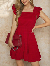 Load image into Gallery viewer, Women Clothing Elegant Red Dress Summer Square Collar High Waist Dress