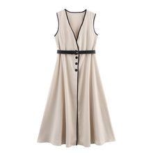 Load image into Gallery viewer, Women Clothing Elegant Slim Fit with Belt Linen Blended Midi Dress