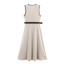Load image into Gallery viewer, Women Clothing Elegant Slim Fit with Belt Linen Blended Midi Dress